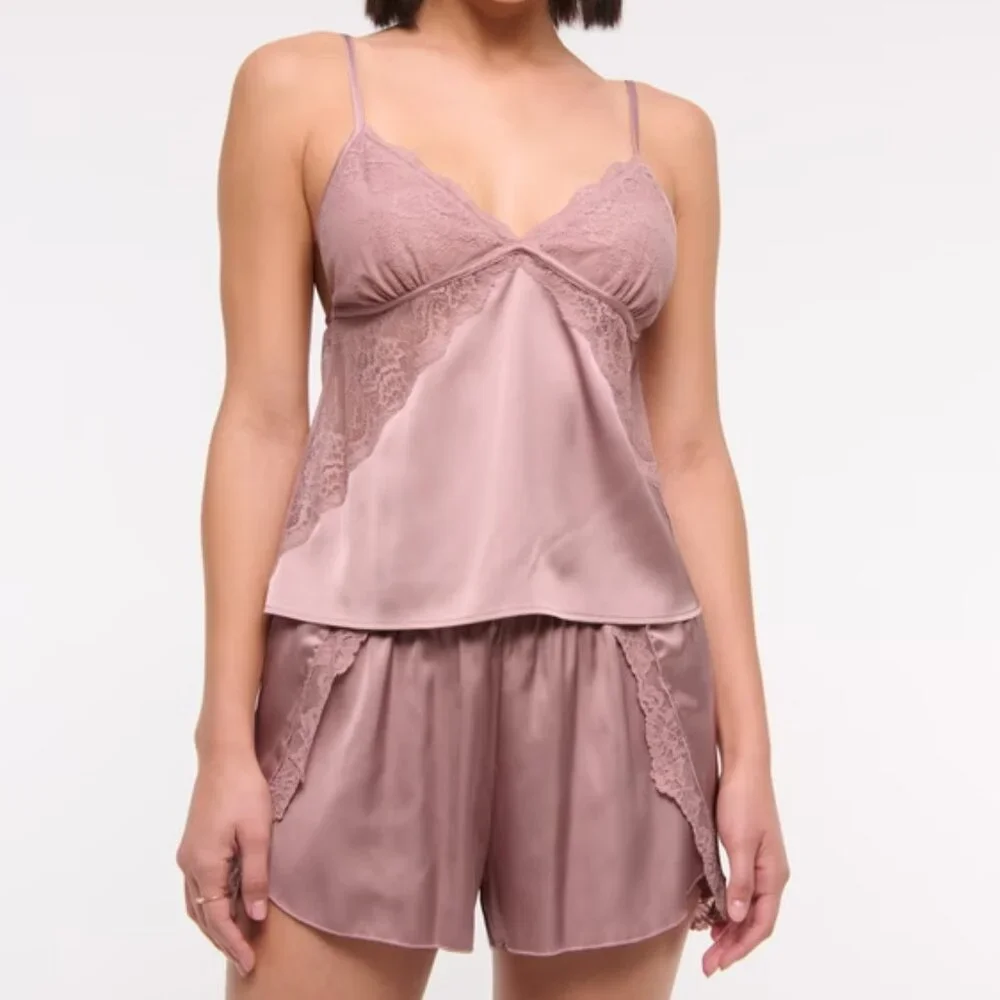 NWOT Abercrombie & Fitch Sheer/Lace Matching Sleep Set, Pink, Size Small